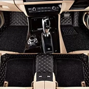 Toyota Old Fortuner Premium Diamond Pattern 7D Car Floor Mats (Set of 4, Black & Beige)